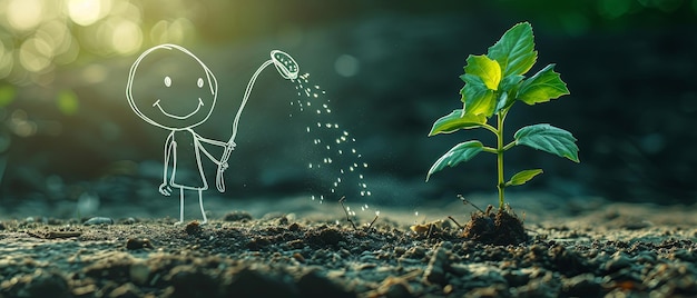 pedaço de solo em forma de que brota uma pequena planta verde com duas folhas