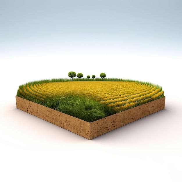 Pedaço de terra de grama verde isolado em fundo branco Ilustração 3D