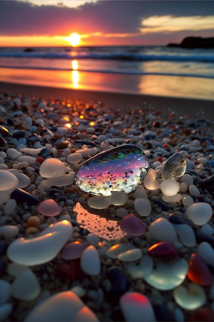 Pedaço de vidro sentado em cima de uma praia generativa ai