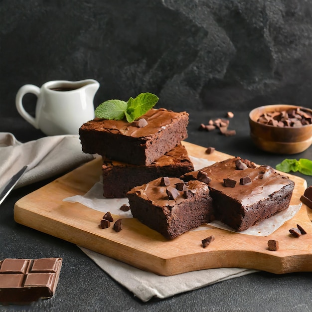 Pedaços de brownie fresco em um fundo branco Torta de chocolate deliciosa