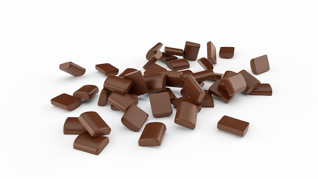 Pedaços de chocolate caindo ilustração 3D