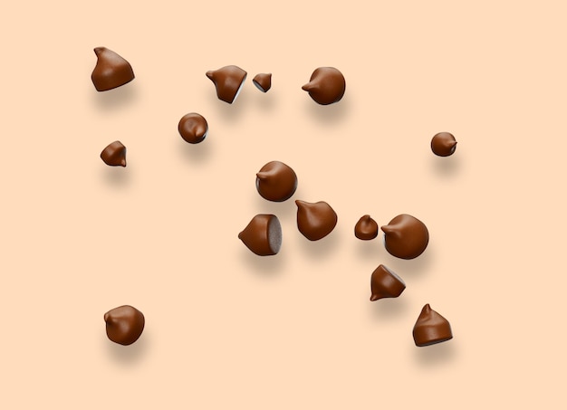 Foto pedaços de chocolate em uma renderização 3d de fundo rosa claro