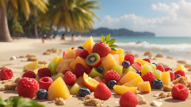 pedaços de fruta na praia