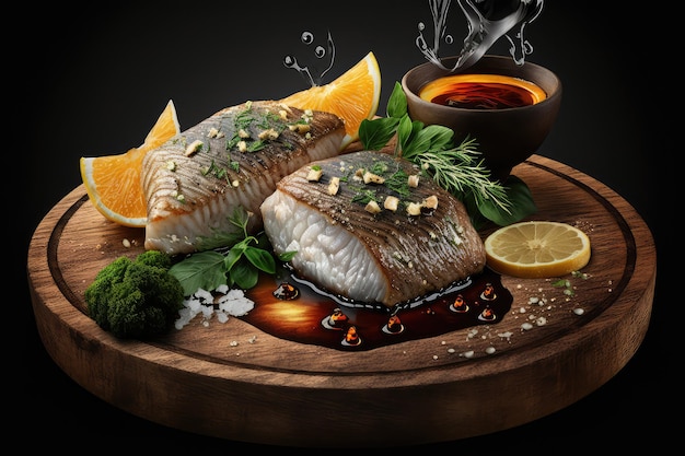 Pedaços de peixe grelhado nutritivos e deliciosos para uma refeição saudável generativa ai