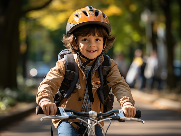 Foto pedaleando hacia el conocimiento un viaje colorido de un niño montando a