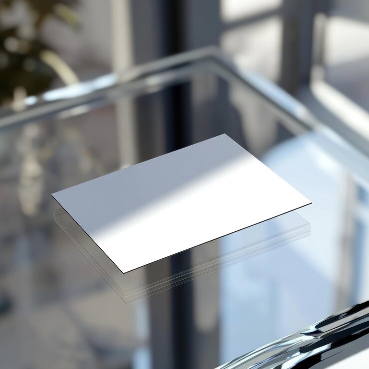 un pedazo blanco de papel está en una mesa de vidrio