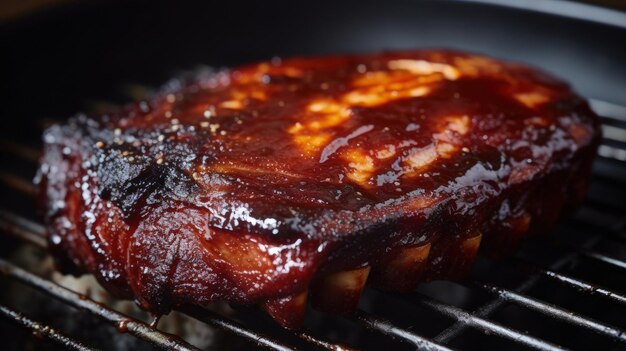 Foto un pedazo de carne se está cocinando en una parrilla