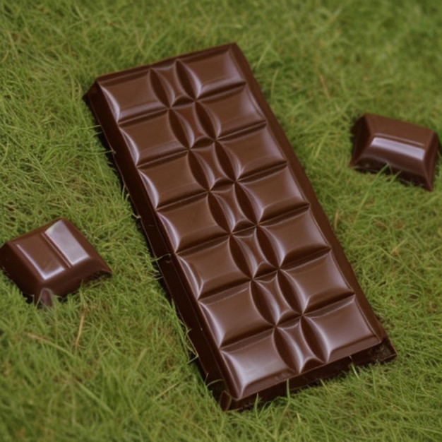 Foto un pedazo de chocolate que está en el césped