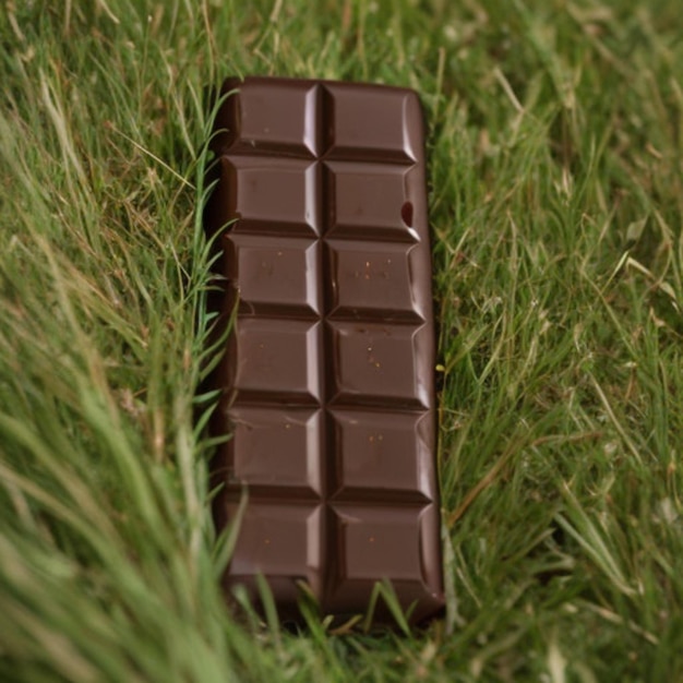 Foto un pedazo de chocolate se sienta en la hierba