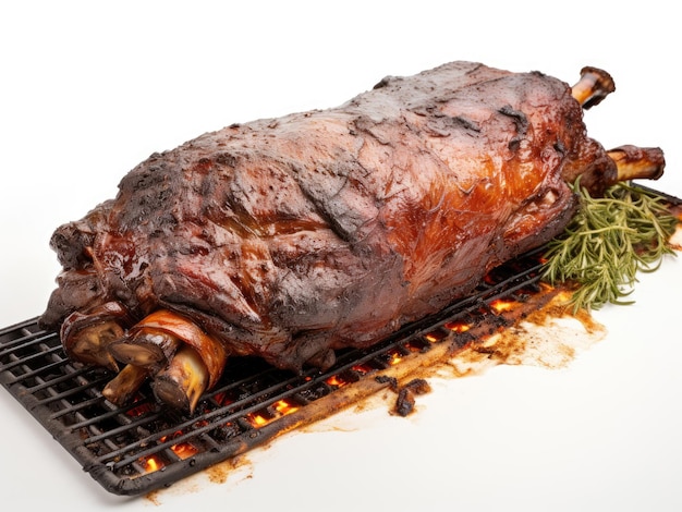 Foto un pedazo grande entero de carne de cerdo asada