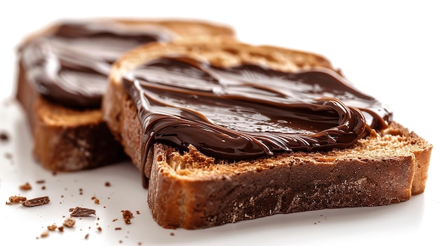 un pedazo de pan tostado con chocolate en él y un trozo de chocolate en el lado