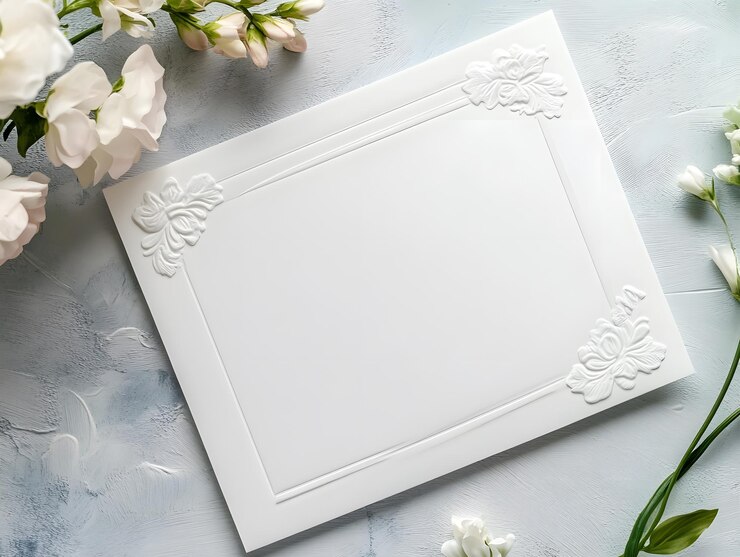 un pedazo de papel blanco en blanco con flor seca en las esquinas IA generativa