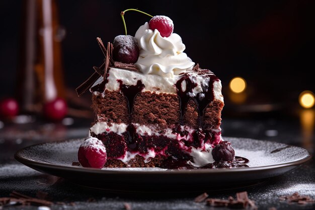 Un pedazo de pastel con una cereza encima