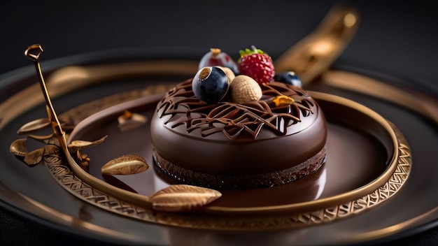 Un pedazo de pastel de chocolate con bayas frescas