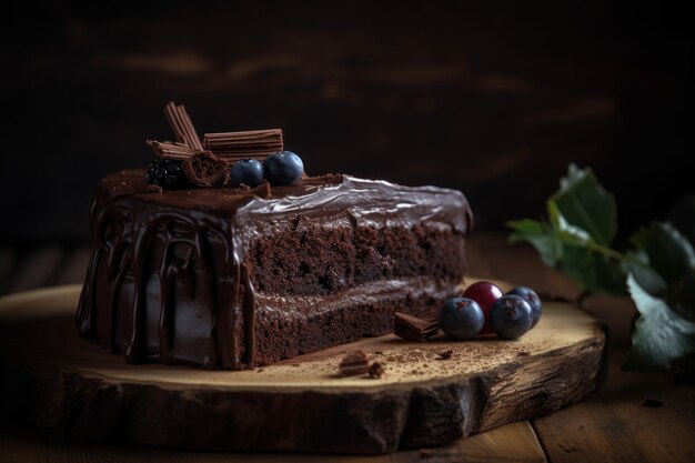 Pedazo pastel de chocolate panadería Salsa Gourmet Generar Ai