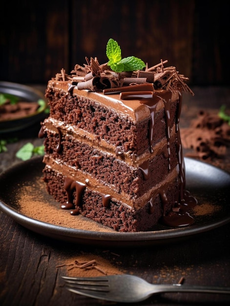 un pedazo de pastel de chocolate en un plato