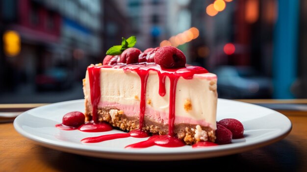 un pedazo de pastel de queso de fresa