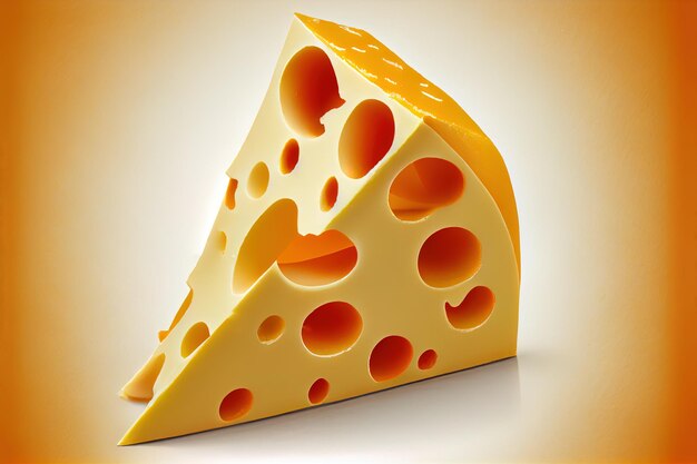 Pedazo de queso con agujeros primer plano 3d ilustración AI generativa