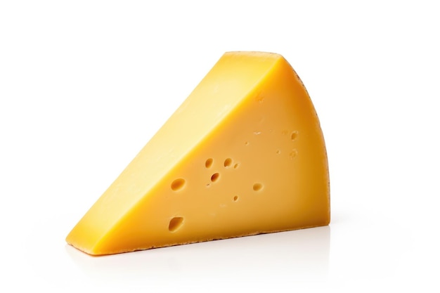 Pedazo de queso amarillo aislado sobre un fondo blanco.