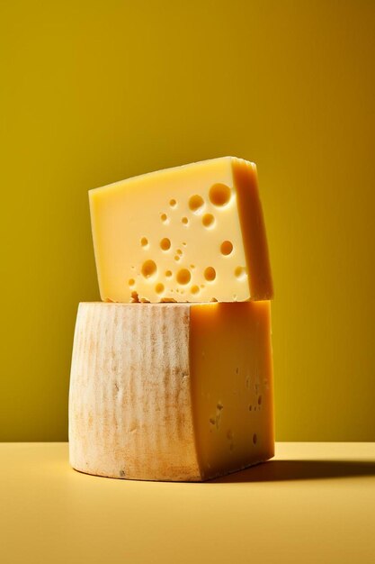un pedazo de queso sentado en la parte superior de una pieza de queso