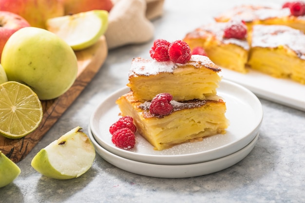 Pedazo de tarta de manzana casera recién horneada