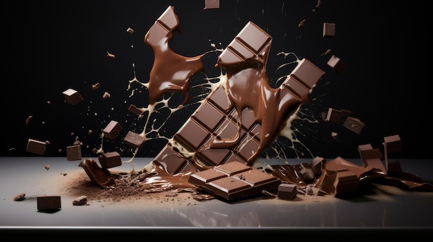 Los pedazos de chocolate caen en el aire