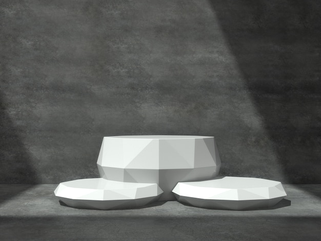 Foto pedestais brancos para a mostra do produto na sala concreta