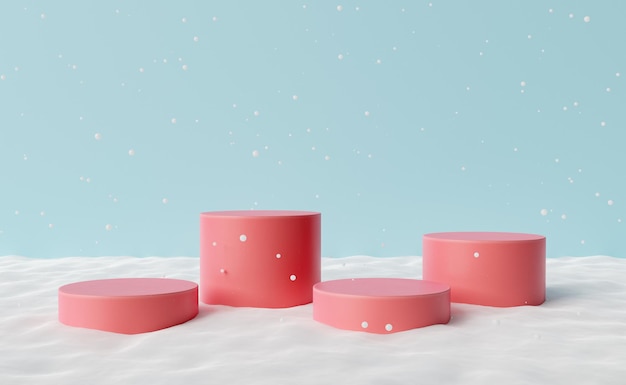 Pedestais cor de rosa sob a neve branca