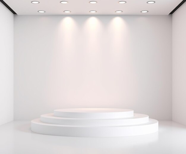 Pedestal blanco en un estudio minimalista con focos