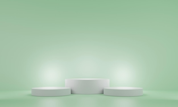 Pedestal blanco para exhibición sobre fondo verde Soporte de producto vacío con forma geométrica