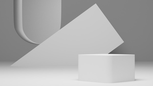 pedestal blanco mínimo de geometría abstracta o podio para exhibición de productos, escenario vacío 3D para exhibición,