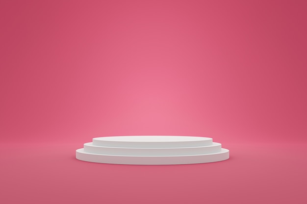 Pedestal blanco o pantalla de podio con plataforma dulce. Estante en blanco para mostrar el producto. Representación 3D