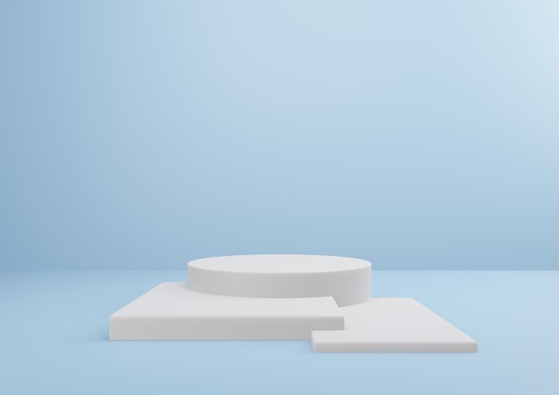 Pedestal blanco sobre fondo azul Diseño minimalista para la presentación del producto 3D Render.