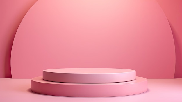 Pedestal cilíndrico sobre fondo rosado Pequeña escena abstracta con formas geométricas Etapa de presentación de productos cosméticos Diseño de espacio vacío Maqueta de vitrina de espacio vacía Vitrina 3D de la tienda