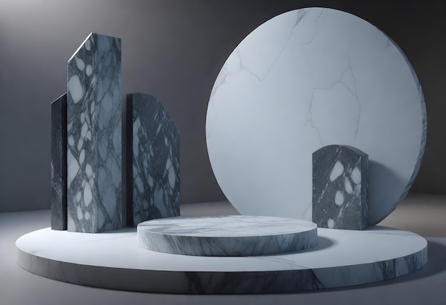 pedestal circular podio etapa textura de mármol en el centro de una habitación losas fondo circular grande