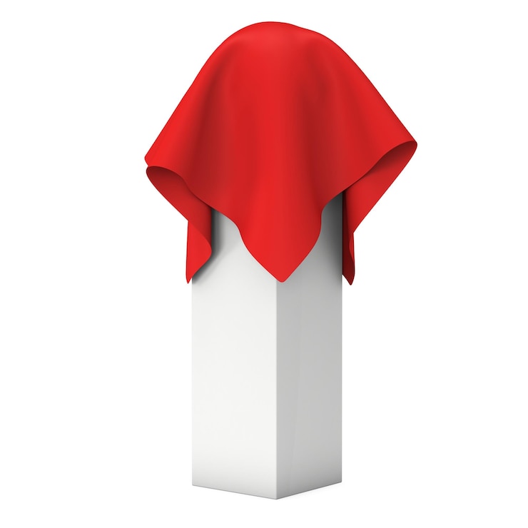 Foto pedestal de apresentação coberto com pano vermelho sphere objeto tampa por pano 3d render isolado