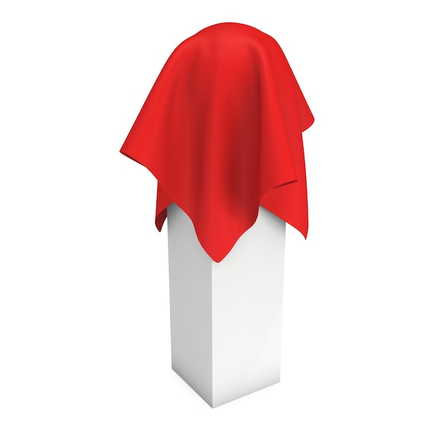 Pedestal de apresentação coberto com pano vermelho