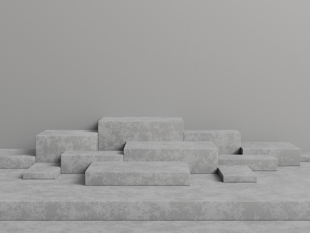 Pedestal de concreto para exibição de produtos com renderização 3d de fundo cinza