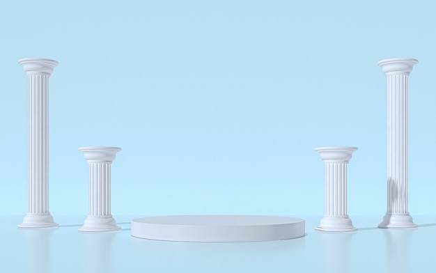 Pedestal de pódio com colunas de estilo grego. Renderização 3d