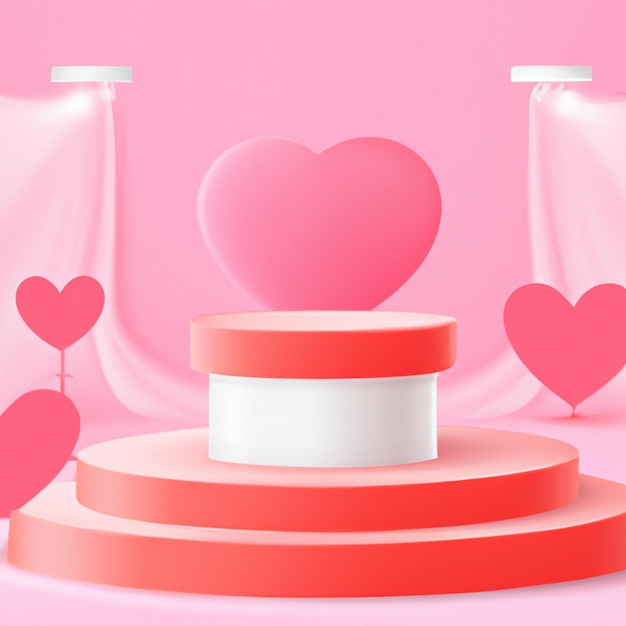 Pedestal de pódio de cor rosada com coração de cor rosa 3D criado com tecnologia de IA generativa.