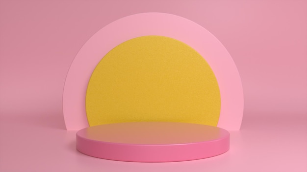 Pedestal de pódio rosa em um fundo amarelo rosa Foto Premium