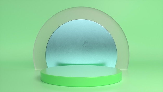 Pedestal de pódio verde brilhante sobre fundo de vidro verde Foto Premium
