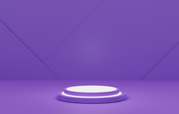 Pedestal de geometría púrpura para exhibición con iluminación Soporte de producto vacío con una forma geométrica estilo minimalista ilustración de renderizado 3d