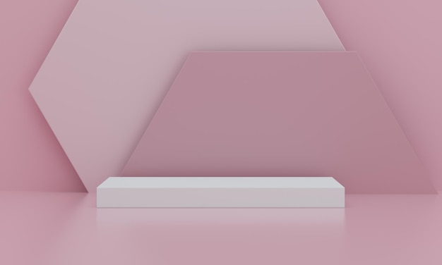Pedestal grande para exhibición de productos sobre fondo rosa de hexágonos coloridos para exposición Plataforma de podio vacía Representación 3D