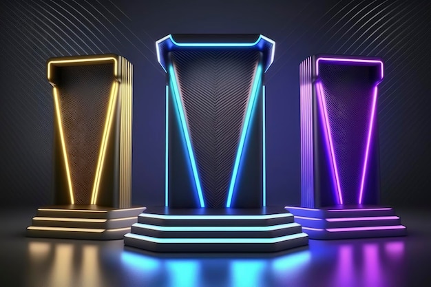 Pedestal iluminado com luzes neon Generative AI