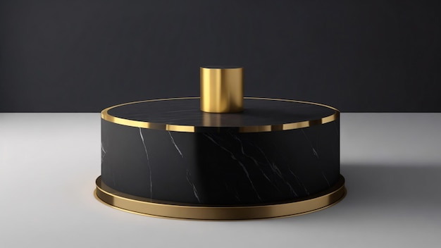 pedestal de mármol negro con soporte dorado sobre fondo gris 3d renderizado