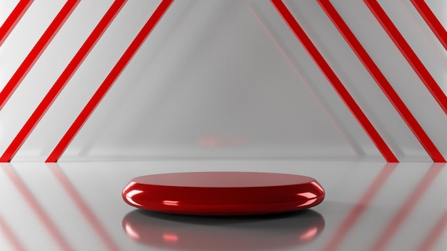 Pedestal mínimo vacío rojo y blanco para la presentación del producto, pantalla de soporte de podio abstracto 3d.