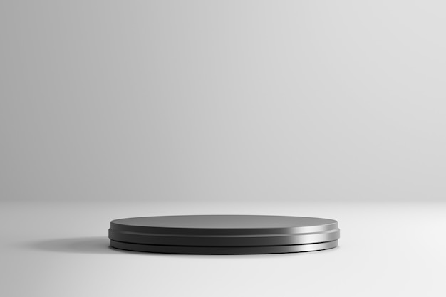 El pedestal negro o el podio se colocan en el producto blanco con el concepto de moda de lujo. Plantilla de plataforma de estudio vacía. Representación 3D