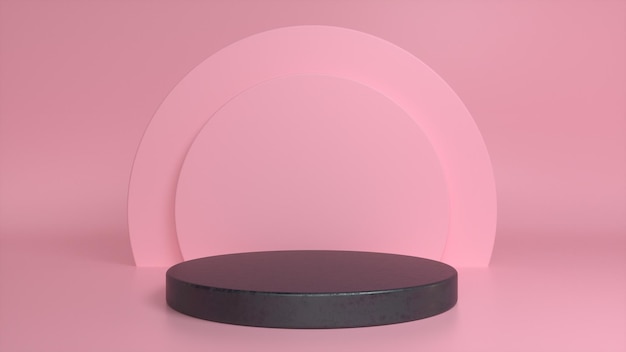 Pedestal de podio brillante negro áspero sobre un fondo rosa Foto Premium