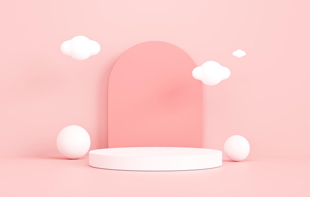 Pedestal de podio de cilindro blanco sobre fondo rosa pastel Ilustración 3D Presentación de escena de pantalla vacía para la colocación del producto